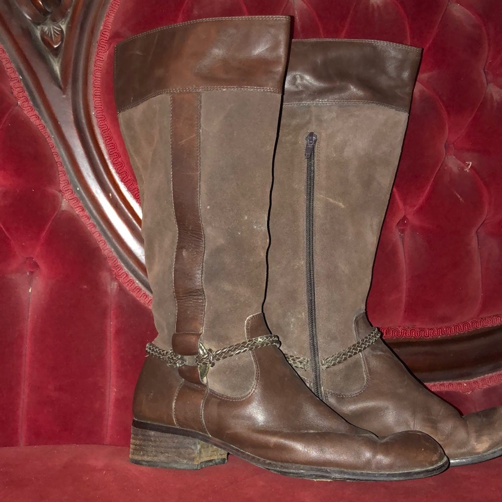 Distressed leather and suede boots